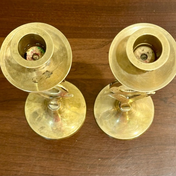 🎄🌟HP🌟VTG 1995 2 Handmade Solid Brass J-O-Y Candlestick Holders Int Silver - Picture 3 of 10